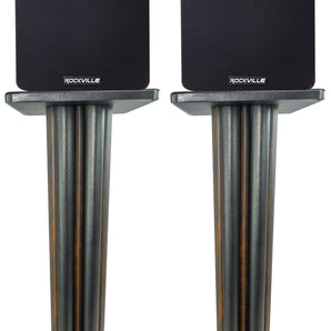 (2) Rockville RockShelf 58D 400w Dark Wood 5.25" Bookshelf Speakers+28" Stands