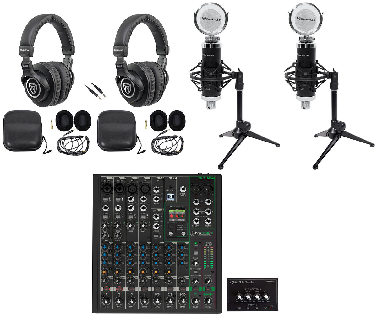 2-Person Podcast Recording Kit with ProFX10v3+ Mixer and Desk Stands