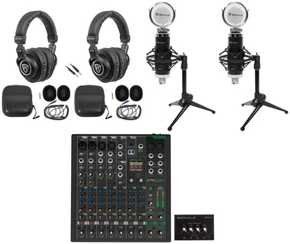 2-Person Podcast Recording Kit with ProFX10v3+ Mixer and Desk Stands