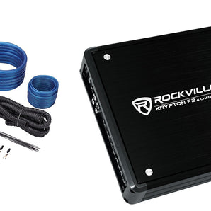 Rockville KRYPTON F2 2400w Peak/600w RMS 4 Channel Car Stereo Amplifier+Amp Kit