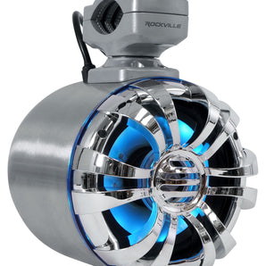 2) Rockville WB50KLS SILVER 5.25" 250w Metal Marine Wakeboard LED Tower Speakers