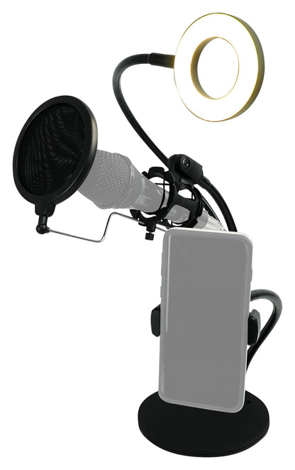 Broadcast Podcast Podcasting LED Selfie Light w/ Mic + Phone Holder