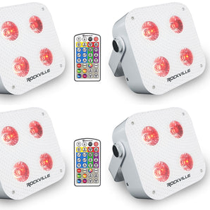 (4) Rockville MINI IR4 White RGBWA+UV DJ Par Wash Up Lights+Wireless DMX+App