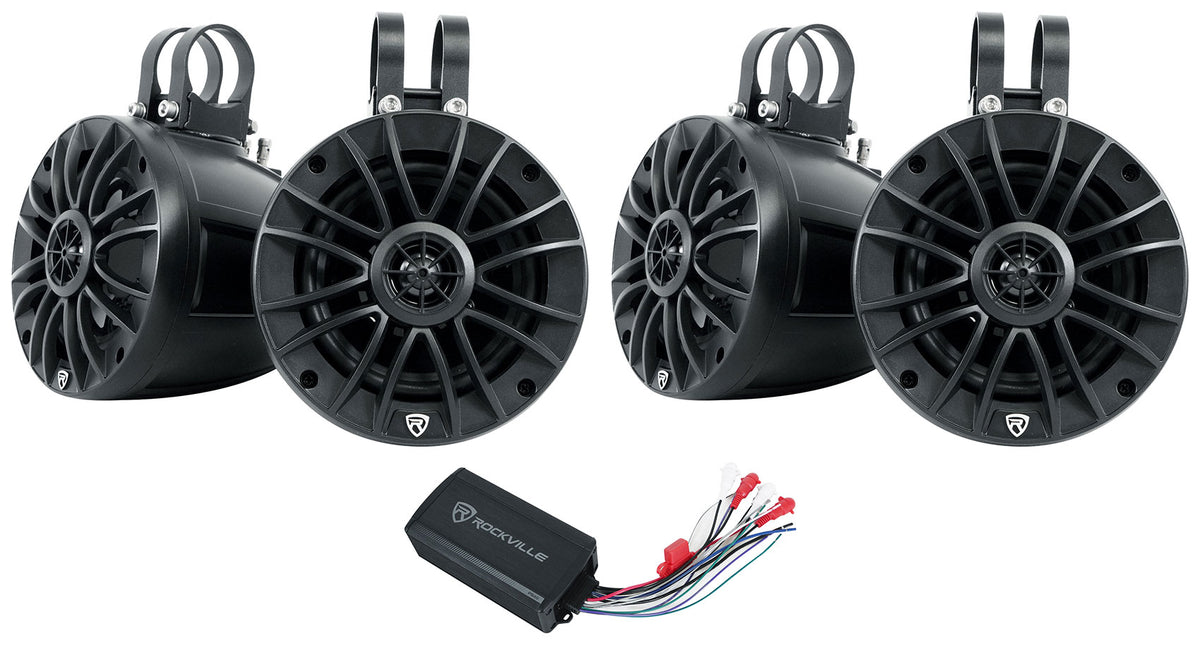 (4) UT525B 5.25" Tower Speakers + PS40 Bluetooth Amp For UTV/RZR