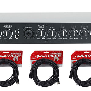 Rockville PPA53 Preamp Pro 1U Pre-Amplifier w/Bluetooth/USB Interface+XLR Cables