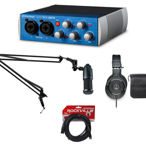 Presonus+Audio Technica Podcast Bundle+Interface+Mic+Headphones+Microphone Stand