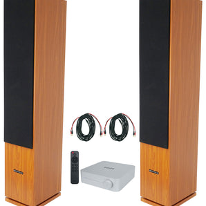 (2) Rockville Rocktower 64B Wood Home Audio Tower Speakers+Bluetooth/Wifi Amp