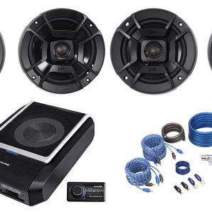 ALPINE PWD-X5 Slim Under-Seat Powered Subwoofer+Wire Kit+Polk 6.5+5.25" Speakers