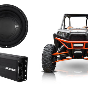 Polk Audio 10" DVC Subwoofer+Kicker Mono Amplifier For Polaris RZR/ATV/UTV/Cart