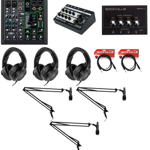 3-Person Podcast Podcasting Recording Kit w/Mackie ProFX6v3+EM-91C Mics+Booms