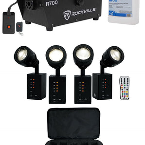 Chauvet DJ Ezpin Zoom Pack Pin Spot Kit w/(4) Battery Fixtures+Remote+Bag+Fogger