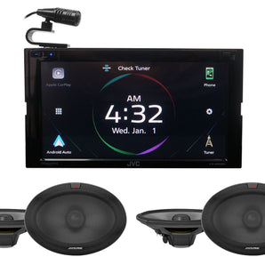 JVC KW-M865BW 6.8" Bluetooth Wireless Car Play Receiver+4 Alpine 6x9" Speakers