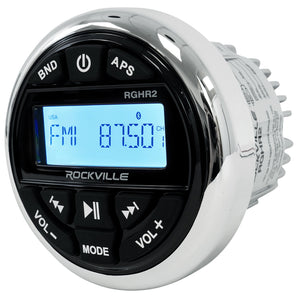 Rockville RGHR2 Marine Gauge Hole Receiver w Bluetooth USB, Radio + Wired Remote