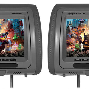 Rockville RTSVD961-GR 9 inch Grey Plug N Play Dual DVD/HDMI Car Headrest Monitors