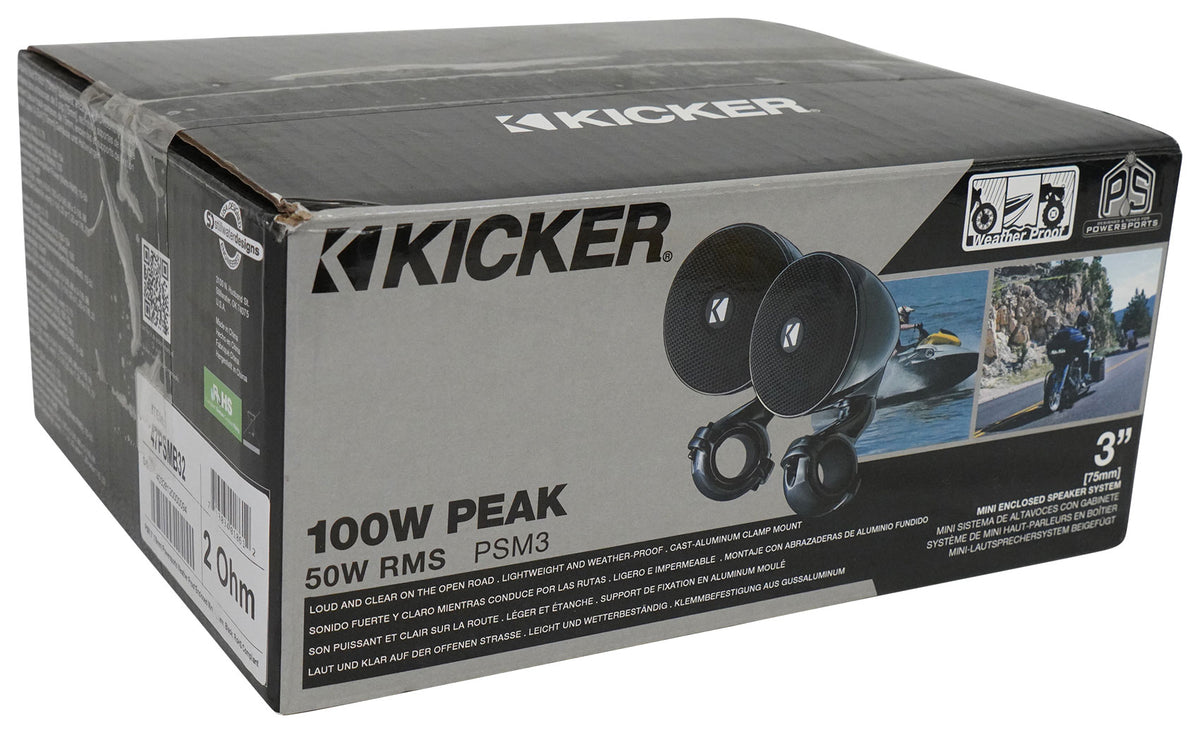 2) Kicker 47PSMB32 3" 100w PSM Motorcycle/ATV Handlebar Speakers in Black PSMB32