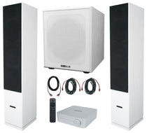 (2) Rockville Rocktower 64B White Home Tower Speakers+Bluetooth/Wifi Amp+Sub