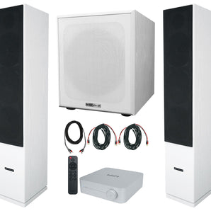 (2) Rockville Rocktower 64B White Home Tower Speakers+Bluetooth/Wifi Amp+Sub