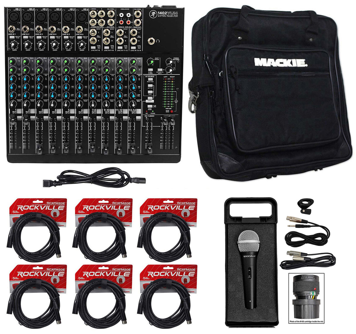 1402VLZ4 Mixer with Travel Bag, (6) Cables, and Microphone