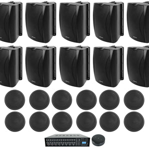 (10) 6.5" Black Wall+(12) 6" Ceiling Speakers+4-Zone Matrix Amp+Wifi Receiver