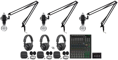 3-Person Podcast Recording Kit with ProFX12v3+ Mixer and Boom Arms