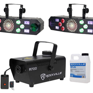 2) Eliminator FURIOUS FIVE RG RGBW+UV LED Strobe/Derby Effect Lights+Fog Machine