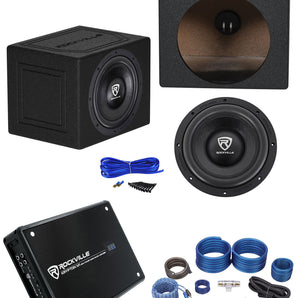 Rockville W10K6D2 V2 10" 2000w Subwoofer+Sealed Sub Enclosure+Amplifier+Amp Kit