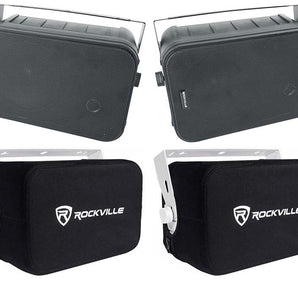 4) Rockville HP65S-8 6.5" Black Outdoor Speakers+Waterproof Covers Restaurant/Bar/Cafe