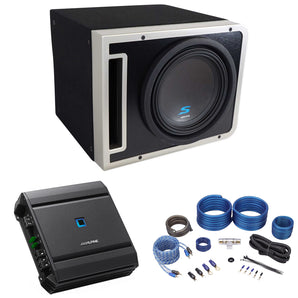 Alpine S-SB10V 10" 600w S-W10D4 Subwoofer+Ported Sub Enclosure Box+Alpine Amp