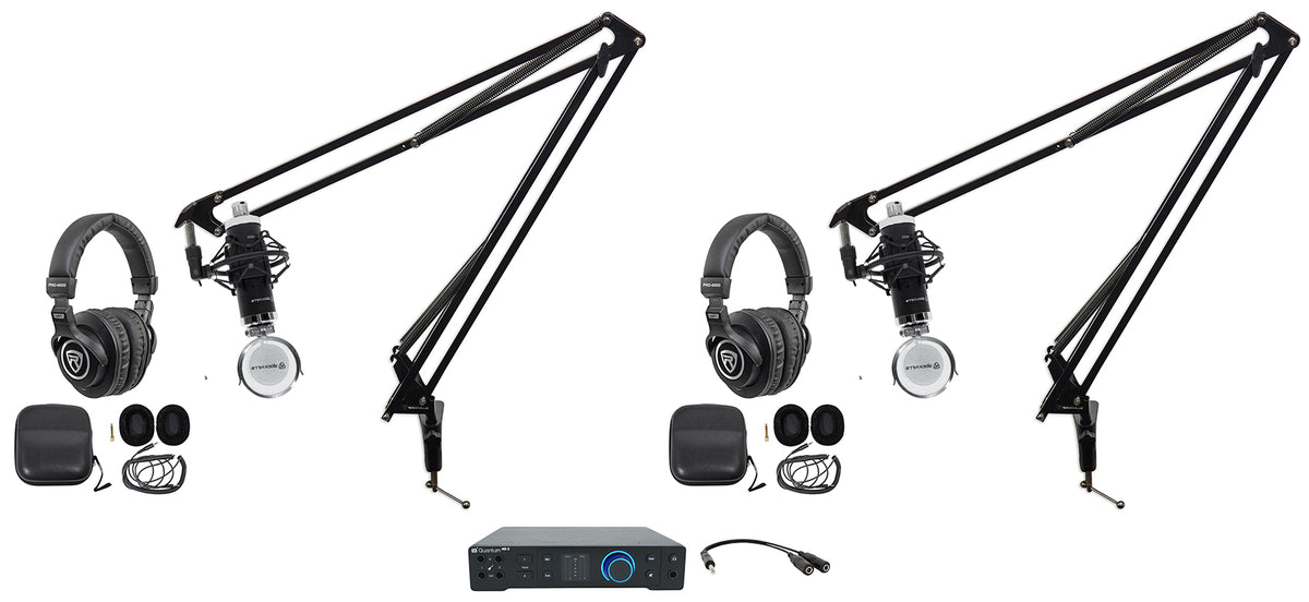 2-Person Podcast Recording Kit With Quantum HD2 Interface + Boom Arms