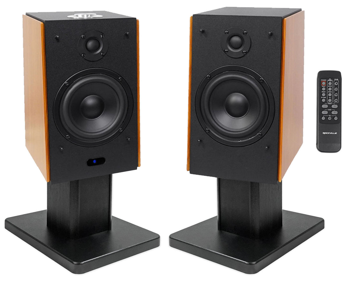 (2) HD5 5" Powered Bluetooth Bookshelf Home Theater Speakers+Stands