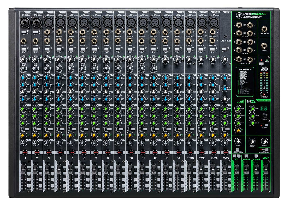 ProFX22v3 22-Channel 4-Bus Effects Mixer w/USB + Wireless Mics
