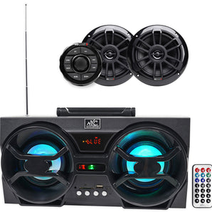 MB QUART GMR1.5S2B Marine Bluetooth Receiver+2 Black 6.5" Speakers+Party Speaker