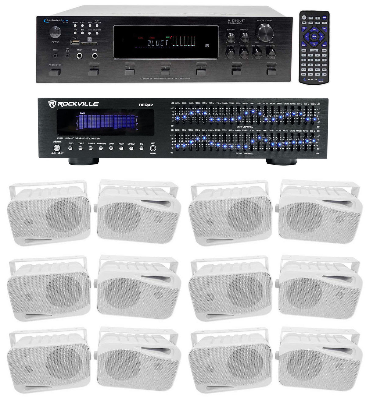6000W 6-Zone Home Theater Bluetooth Receiver + (12) 4" Speakers + EQ