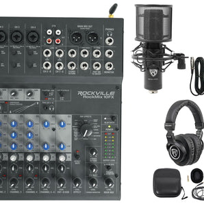 Rockville ROCKMIX 10FX 10 Channel Mixer USB Recording Interface+Mic+Headphones