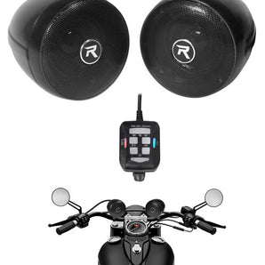 2) Rockville RockNRide 3" Powered Bluetooth Metal Motorcycle Handlebar Speakers