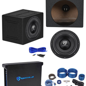 Rockville W10K6D4 V2 10" 2000w Subwoofer+Sealed Sub Enclosure+Amplifier+Amp Kit