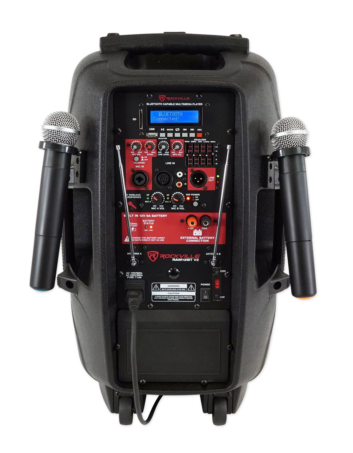 RAM12BT 12" Rechargeable Powered 600W DJ PA Speaker, 2 Mics, Bluetooth