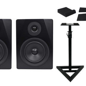 Pair Rockville APM5B 5.25" 2-Way 250W Powered USB Studio Monitors+Stands+Pads