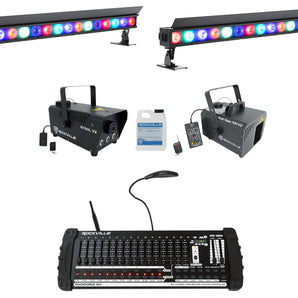 (2) ADJ ElectraPix Bar 16 Wireless DMX RGBAL+UV Light Bars+Control+Hazer+Fogger