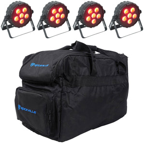 4) Chauvet DJ SLIMPAR T6 BT RGB LED DMX Wash Par Up-Lights w/Bluetooth+Carry Bag