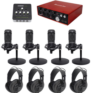 Podcasting Podcast Bundle w/ (4) Audio Technica Mics+Headphones+Weighted Stands