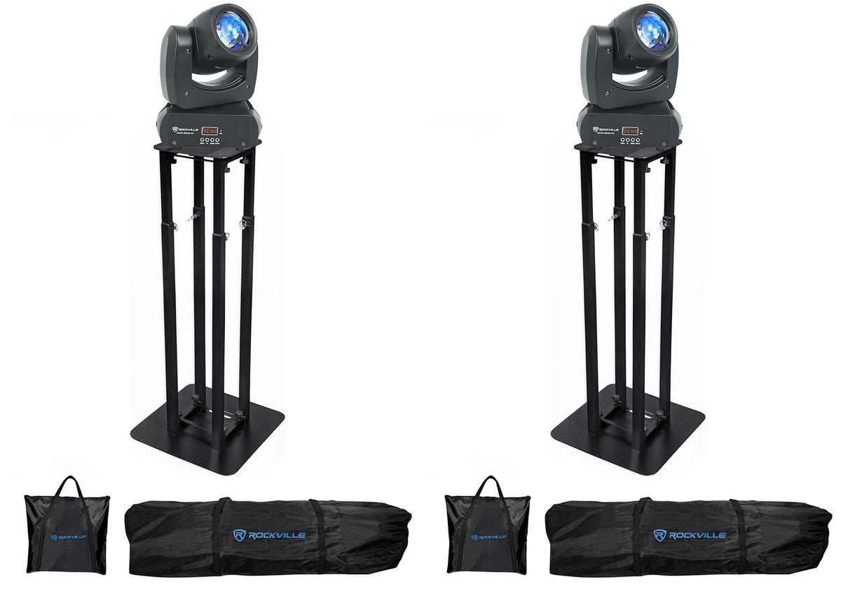 (2) Rock Beam DC Moving Head Lights+8 ft Black Totem Stands