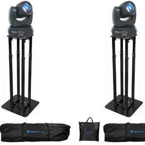 2 Rockville Rock Beam DC DJ Stage Pro Moving Head Lights+8 ft Black Totem Stands