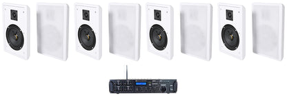 Rock Zone 8 Ch. Multi Room Home Receiver+(8) White Slim Wall Speakers