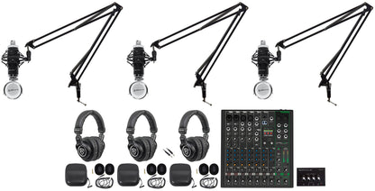 3-Person Podcast Recording Kit with ProFX10v3+ Mixer and Boom Arms