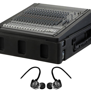 SKB 1SKB19-R1400 Gig Safe Roto-Molded 14U Slanted Mixer Case Bundle With Mackie Earbuds