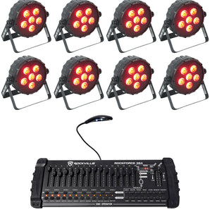 8 Chauvet DJ SLIMPAR T6 BT RGB LED Wash Par Up-Lights w/Bluetooth+DMX Controller