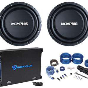 2) Memphis Audio SRXS1240 12" 500w Shallow Car Subwoofers+Mono Amplifier+Amp Kit