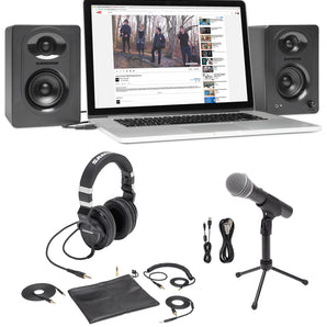 Samson USB/XLR Podcast Microphone+Z55 Studio Headphones+Pair Monitor Speakers