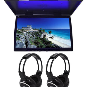 TView T244IR 24" Black  Wide Screen Car Flip-Down Monitor +2 Wireless Headsets